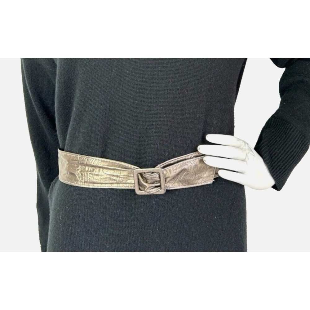 Vtg 80s 90s Astor Gold Embossed Leather Belt Rectangle Buckle Boho Whimsigoth M